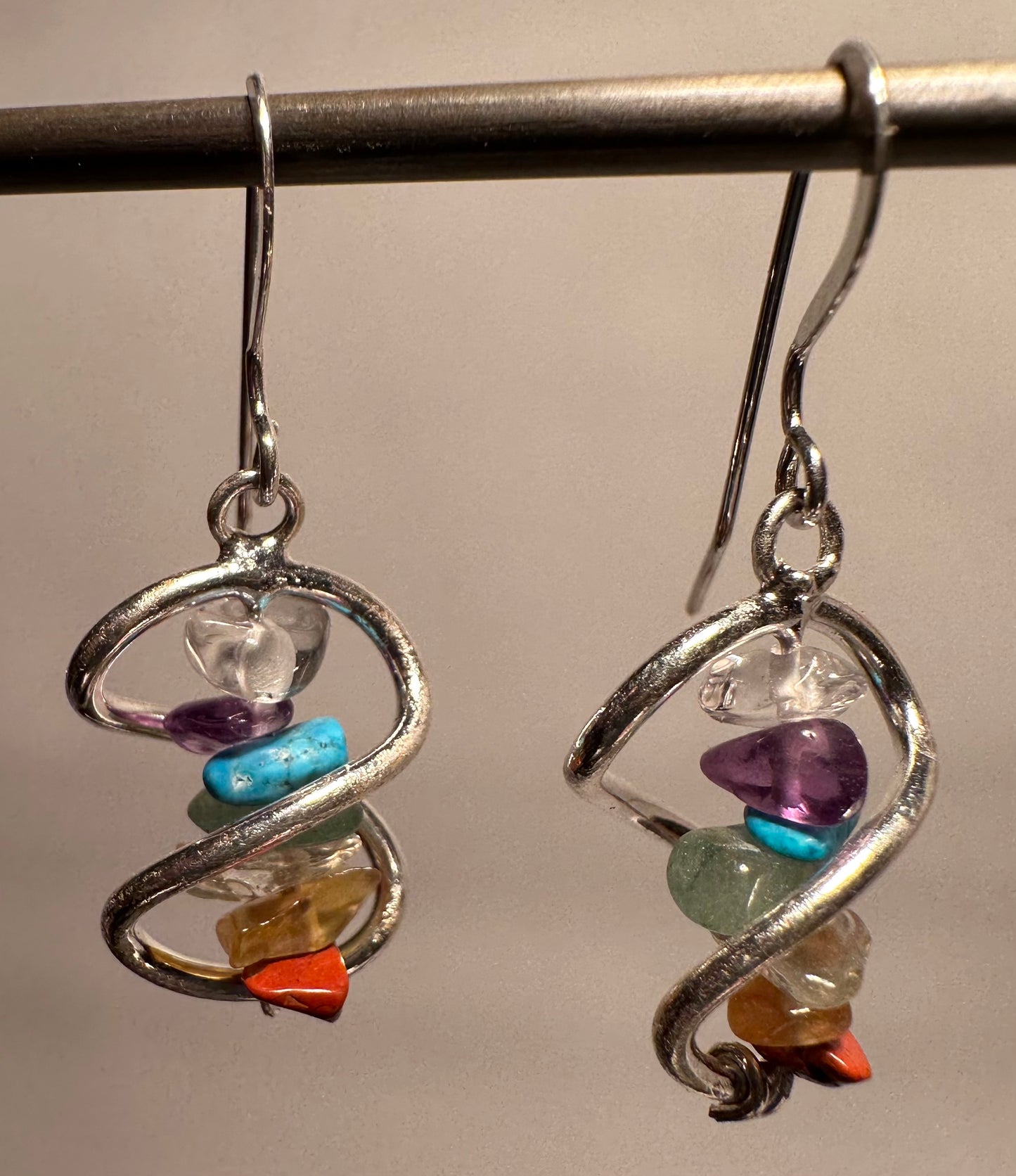 Chakra Spiral Gemstone Chip Earrings