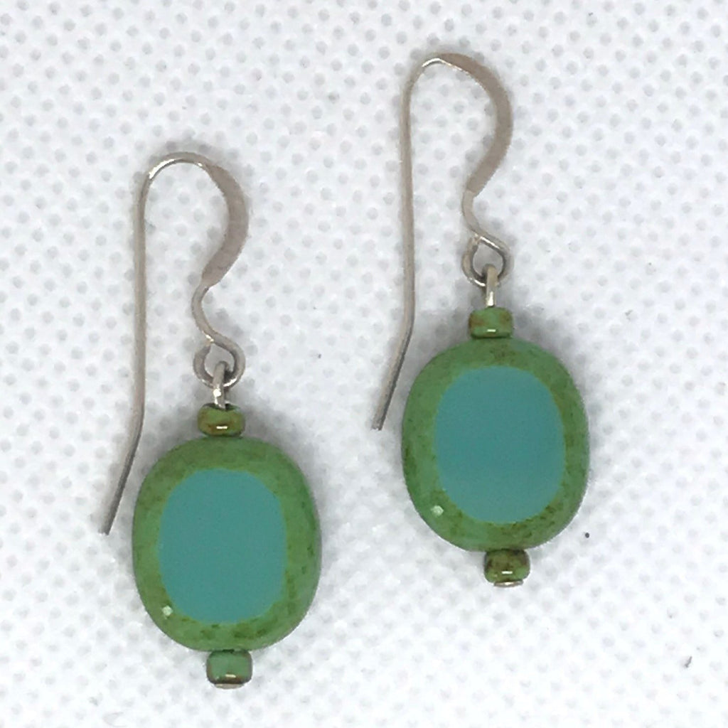 Turquoise Picasso beads on a sterling silver ear wire