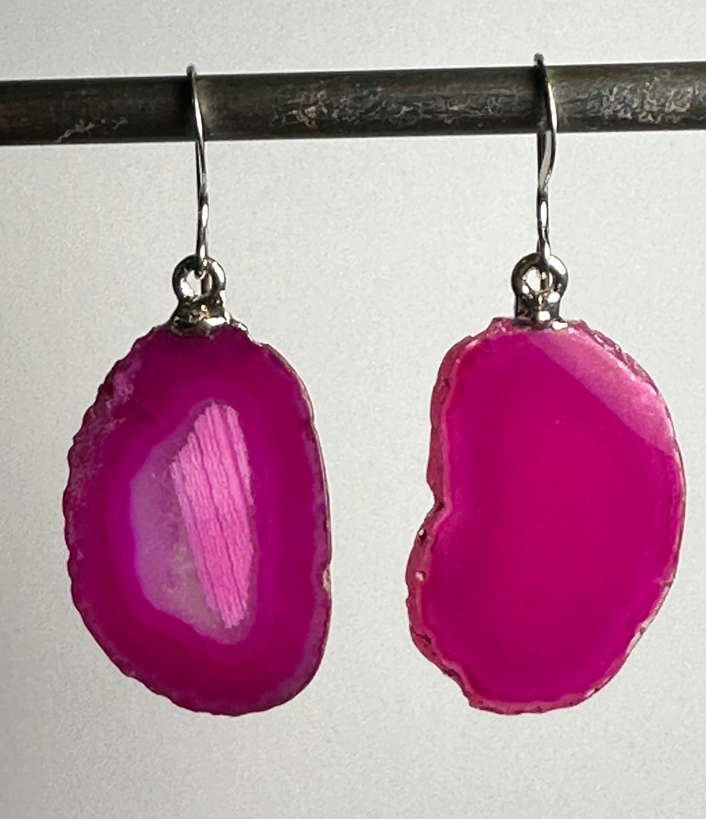 Pink Agate Slice Earrings