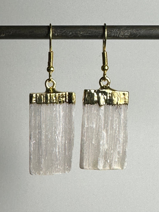 Selenite Stick Earrings - gold plated - The Jewelry Smith