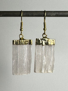 Selenite Stick Earrings - gold plated - The Jewelry Smith