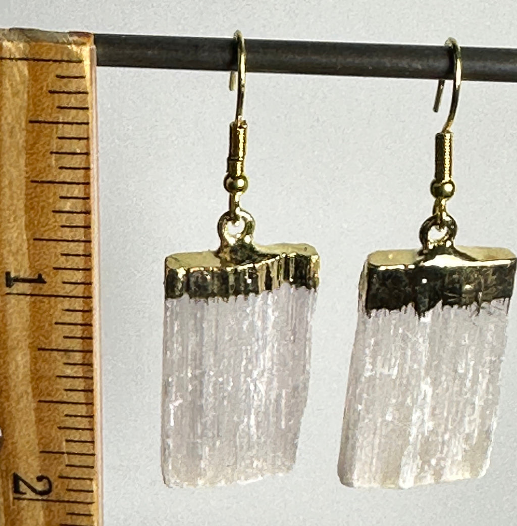 Selenite Stick Earrings - gold plated - The Jewelry Smith