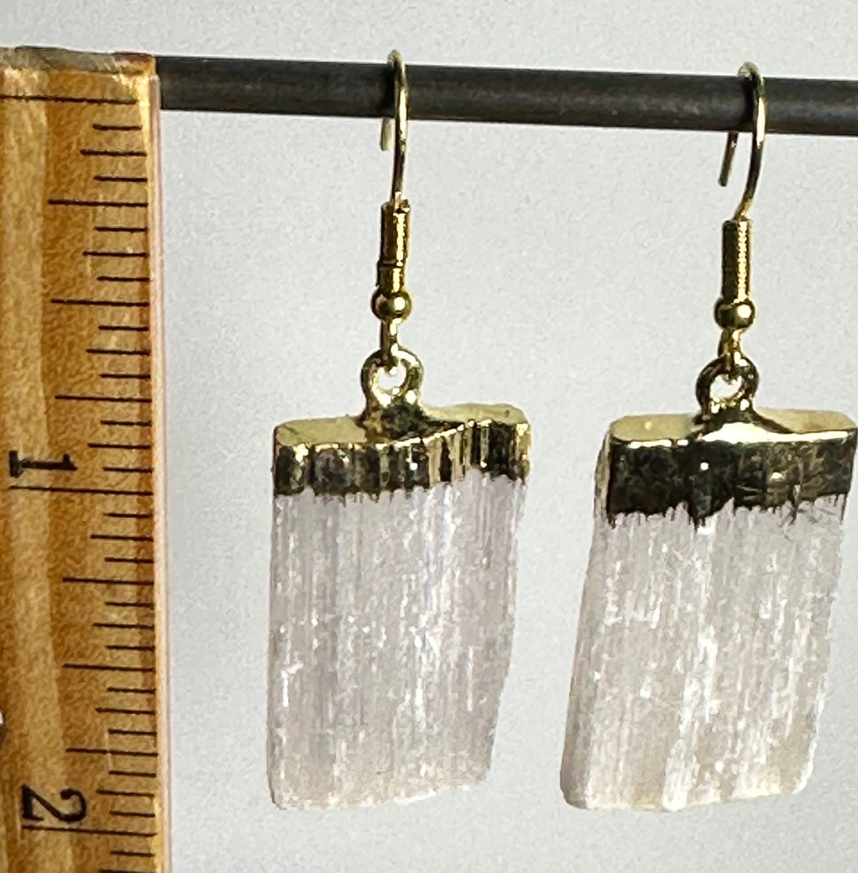 Selenite Stick Earrings - gold plated - The Jewelry Smith